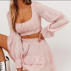 PRINCESS POLLY Pink Floral Susanna Balloon Sleeve Crop Top Boho Feminine Sz 8